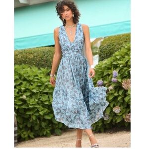 Ramy Brooke Sahara Tiered Midi dress in Mystic Leaf Size 0